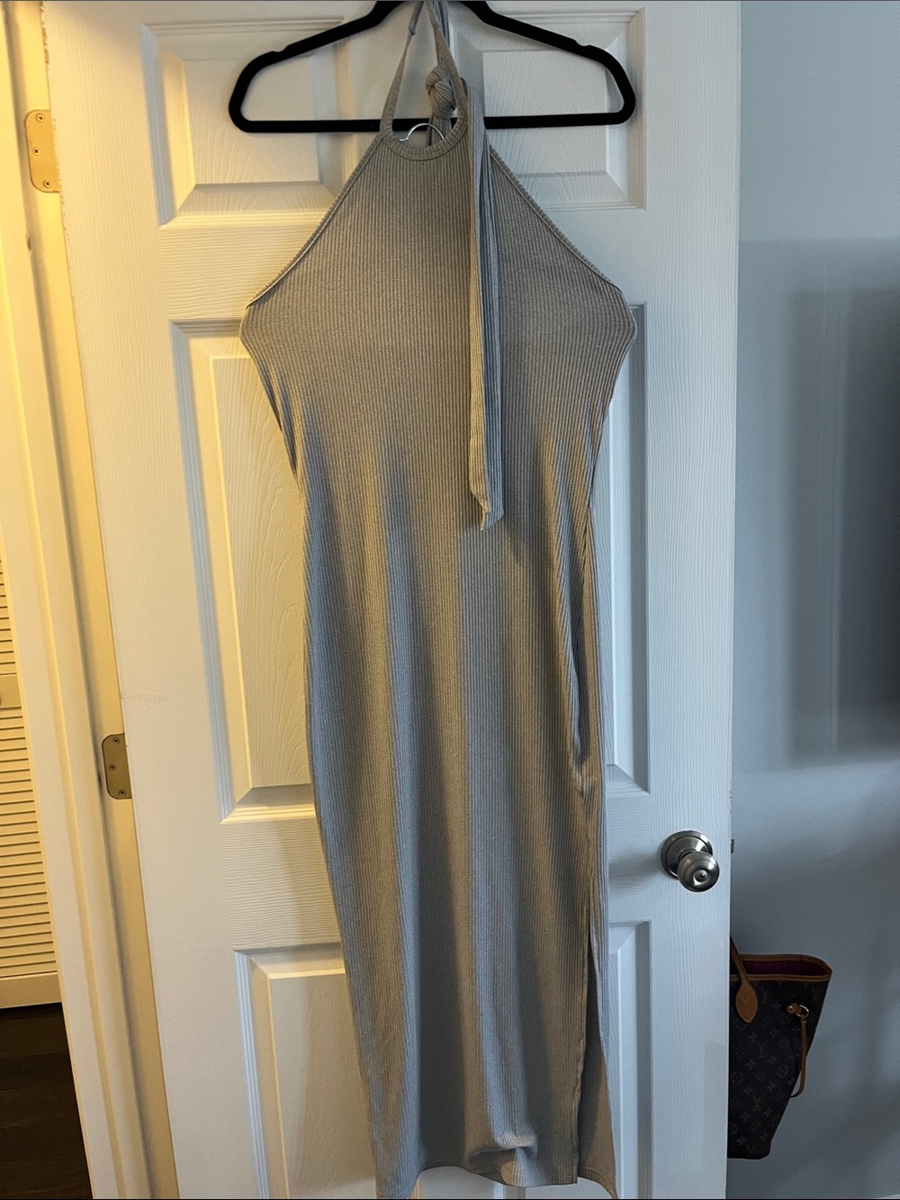 SHEIN Gray Halter Crewneck Ribbed Maxi Dress